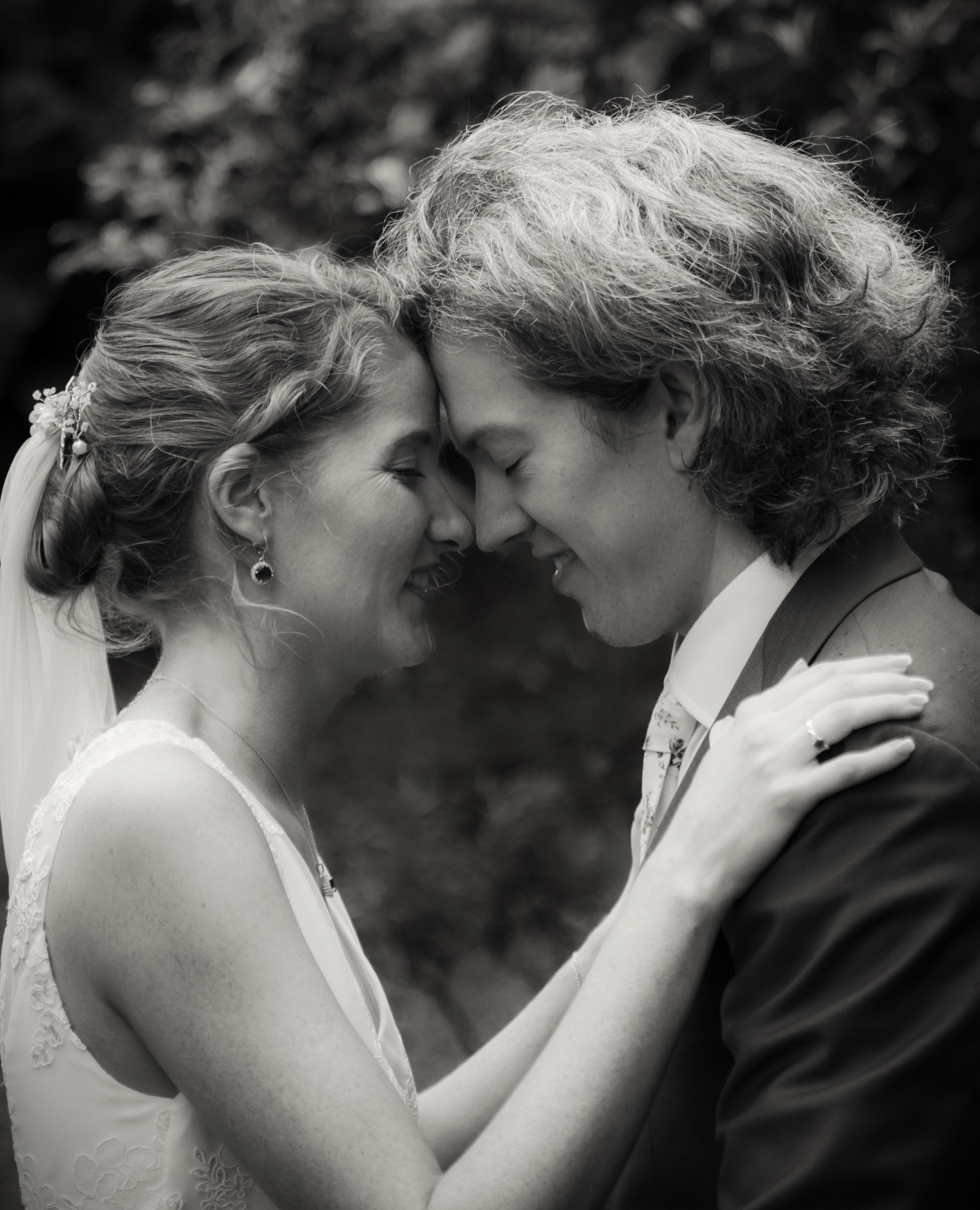Bride and groom sharing an intimate forehead-touch moment during a wedding portrait in Johannesburg